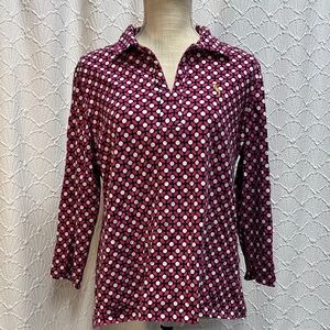 Pappagallo size XL Pink and White Polka Dot Tunic v neck collar pull over comfy